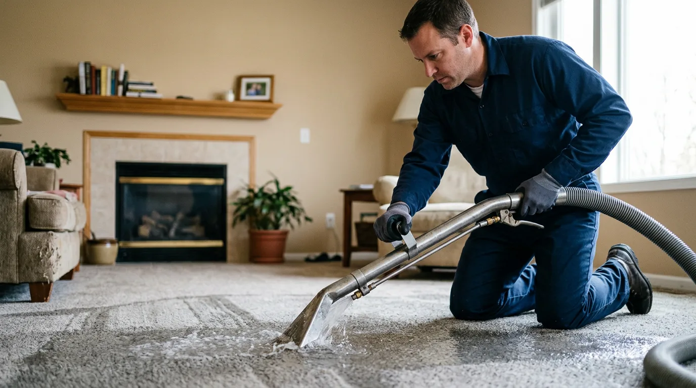 Water damage restoration technician working near Wellsville, KS